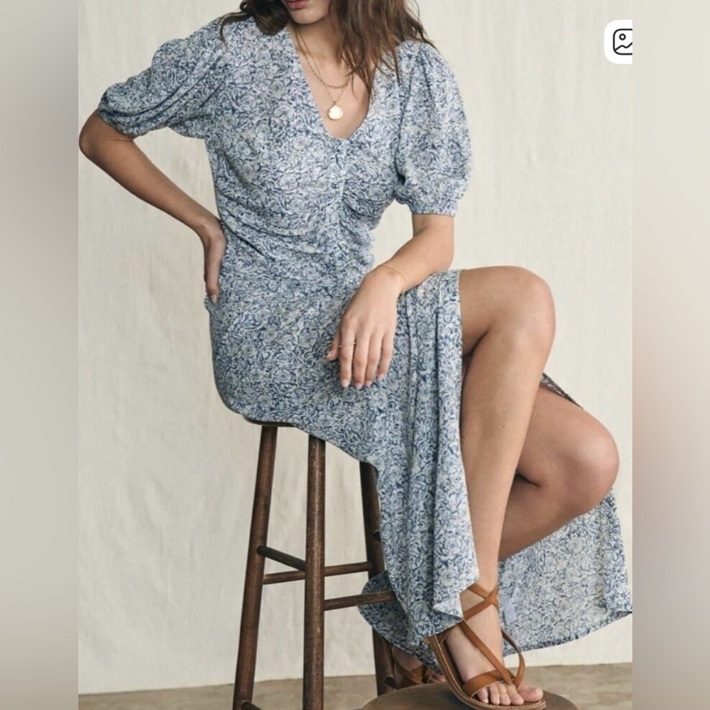 NWOT Faherty Sorento print Floral Blue Maxi Dress size XXS
